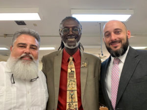 Carlos Rodriquez, with USDA recovery efforts, Commissioner of Agriculture nominee Terrence _Positive_ Nelson, and William Tirado, food safety and inspection investigator look forward to working together, Anne Salafia photo)