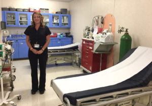 Registered nurse Nicole Sawyer inside the MKS modular’s emergency room.