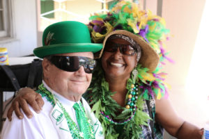 Parade Grand Marshall Billy Gibbon, who helped organize the original St. Croix St. Patrick's Day Parade, and Chandra Henderson. Linda Morland photo)