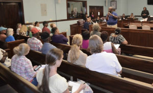 At the Cleone Creque Legislative Hall last week, St. John residents listen to V.I. Public Works officials dscuss the island's roads. (Favebook photo)
