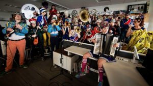 Mucca Pazza, a performance ensemble based in Chicago, performs at the Tiny Desk in 2016. (NPR photo)