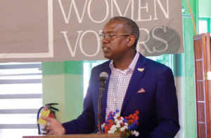 Gov. Albert Bryan speaks to the League of Women Voters at the group's 50th annual meeting.