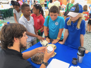 Joseph Townsend, president of UVI's Sea Turtle Club, teaches students about turtles.