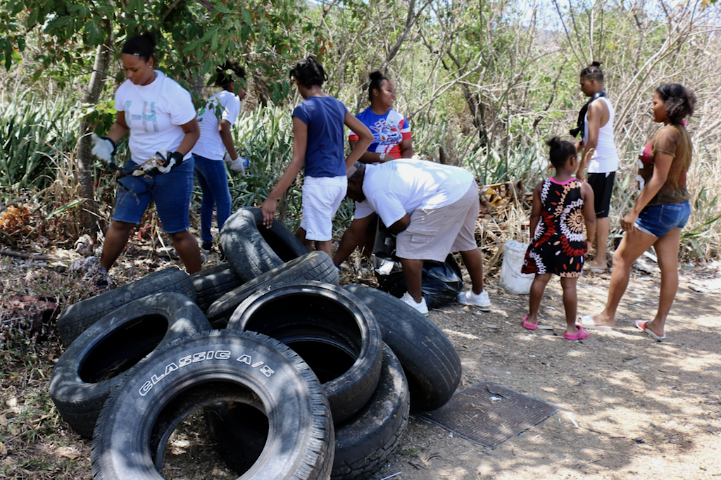 The beach cleanup turned up a dozen used tires Sunday. (Linda Morland photo)