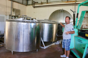 Passionate about repurposing, Manley talks about how Sion Farm Distillery hopes to use tanks left by Island Dairies. (Linda Morland photo)