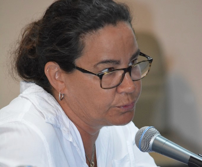 Dr. Laura Palminteri tells senators Tuesday that owners of race horses in the territory are in 'a difficult place.' (Photo by Barry Leerdam for the Legislature of the Virgin Islands)