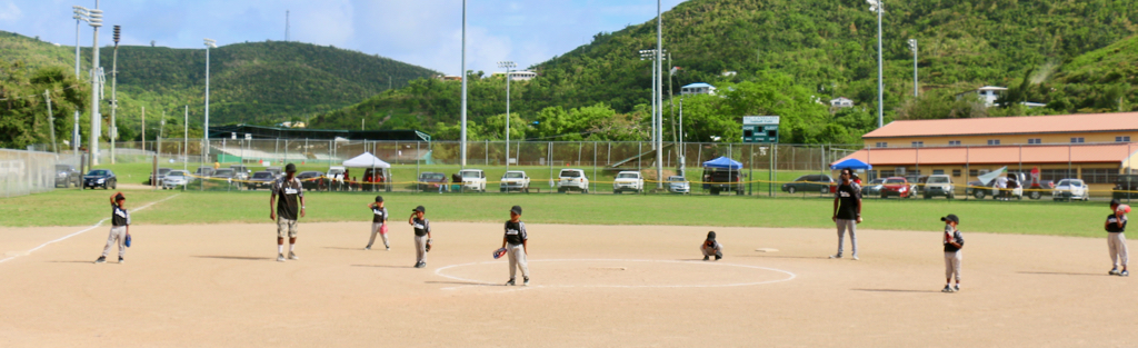 The littlest of the Little Leaguers, the Panthers take the field at the top of the first inning Saturday. The Panthers include both boys and girls. (Linda Morland photo)