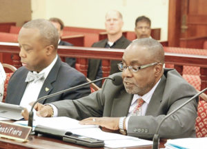 Nathan Simmonds, director of finance administration at the Public Finance Authority, testifies before the Senate Finance Committee Monday. (Photo by the V.I. Legislature)