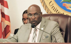 Sen. Novelle Francis (D-STX) presides over Tuesday’s Senate session. (Photo by Barry Leerdam for the V.I. Legislature)