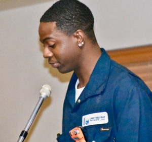 During his speech, 19-year-old Altoglacio Straun said he hopes to go from the youngest trainee in his class to one of the youngest in a management position at Limetree Bay Refining someday. (Source photo by Wyndi Ambrose)