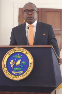 Gov. Albert Bryan addresses a news conference Tuesday. (Source photo by Susan Ellis)