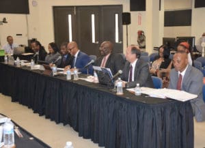 Department of Public Works officials line up to testify Monday. (Contributed photo)