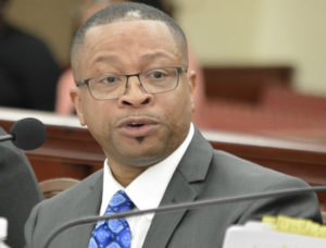 Adrian Wade Taylor answers a question at Tuesday’s budget hearing. (Photo by Barry Leerdam, Legislature of the U.S. Virgin Islands)