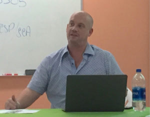 Jay Rollins of the St. Croix Long Term Recovery Group talks about fundraising at Monday’s meeting. (Source photo by Susan Ellis)