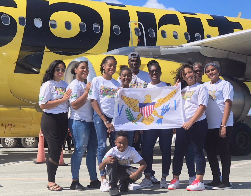 Project Promise gets ready to fly Spirit Air. From left : Ibeliz Guadalupe, J’Neelah Daniel, Layla O’Reilly, Nnenaya Bedminster, Wendell Grouby, Resa O’Reilly, Kinaya Davis, Edith Gereau, Vianca Medina and Nyan Bedminster kneeling. (Photo submitted by Resa O'Reilly)