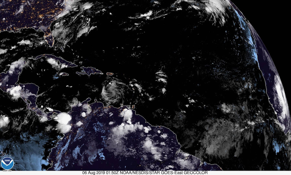 Satellite photo shows a clear path from Africa, across the Atlantic to the Caribbean and on into the Gulf of Mexico with no likelihood of storm development for the next five days. (NOAA satellite photo)