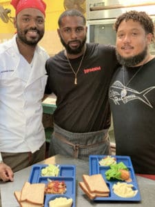 St. Croix chefs Ralph Motta, Lamar Bough and Frank Robinson display tasty school lunches. (Photo submitted by Government House)