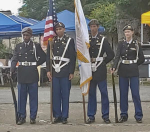 The ROTC color guard prepares to post the colors at the Jackson Day celebration, (Source photo by Denise Lenhardt-Benoit)