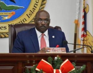 Sen. Novelle Francis Jr. listens during Wednesday’s hearing of the Committee of the Whole. (Photo by Jonelle-Alexis Jackson)