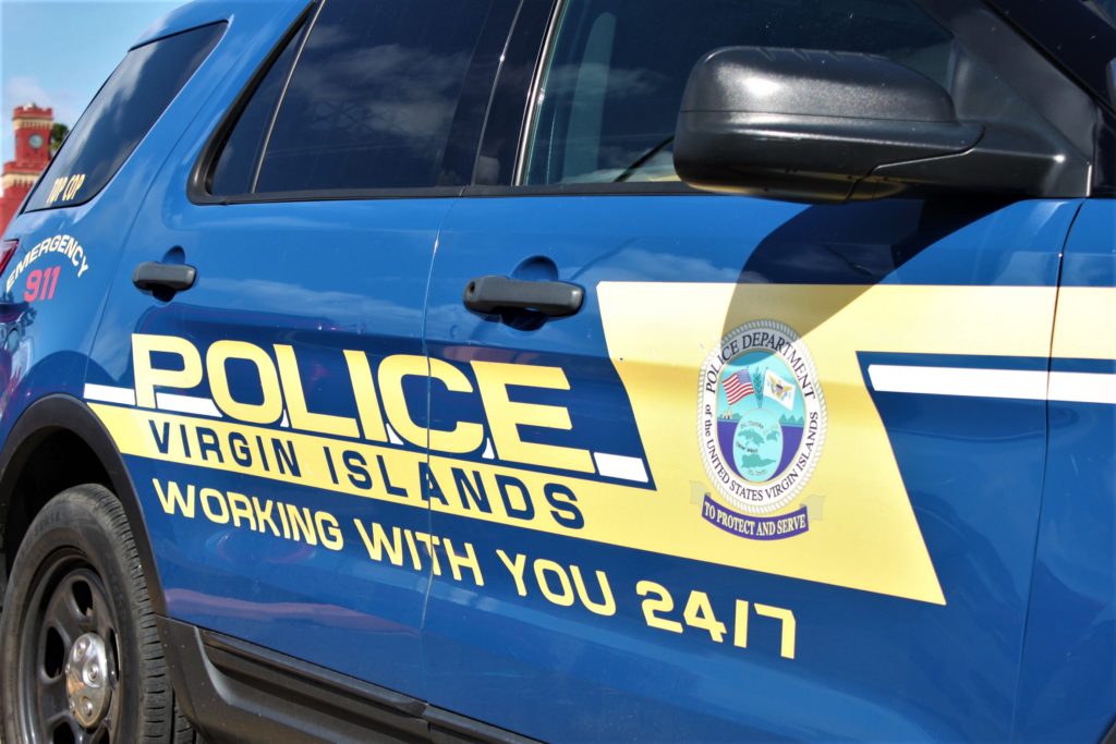 A Virgin Islands Police Department vehicle sits parked in front of the V.I.P.D. (Source photo by Bethaney Lee)