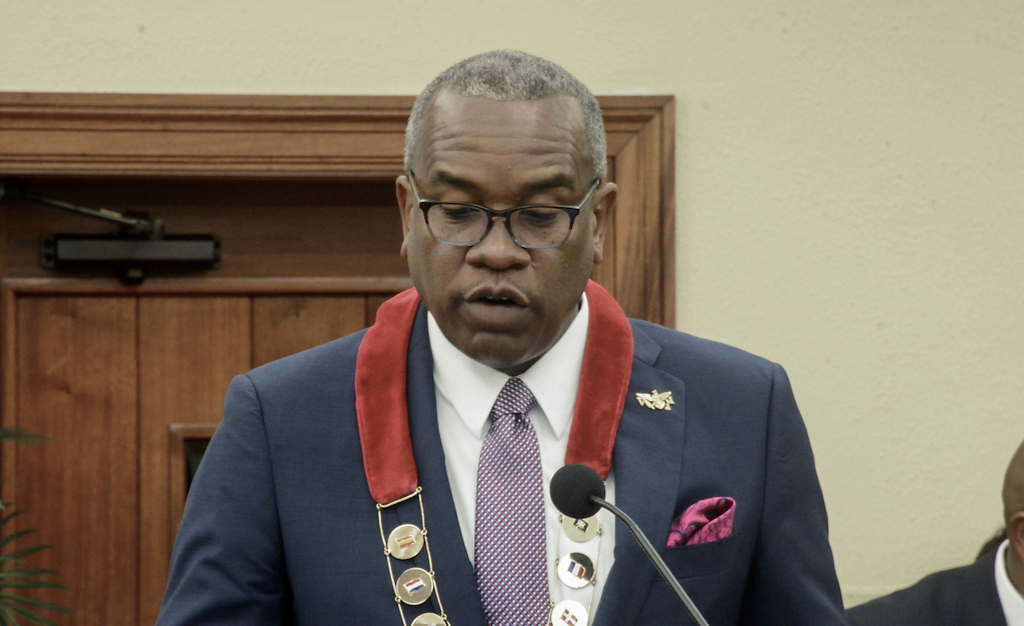 Gov. Albert Bryan Jr. delivers his State of the Territory address. (Photo by Alvin D. Burke Jr.)
