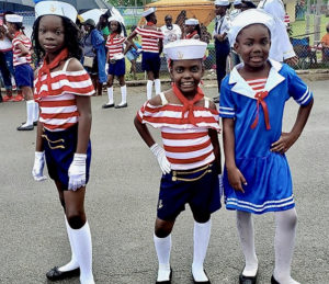 Little sailors were part of Friday's Children's Parade in Frederiksted. (Source photo by Melody Rames)