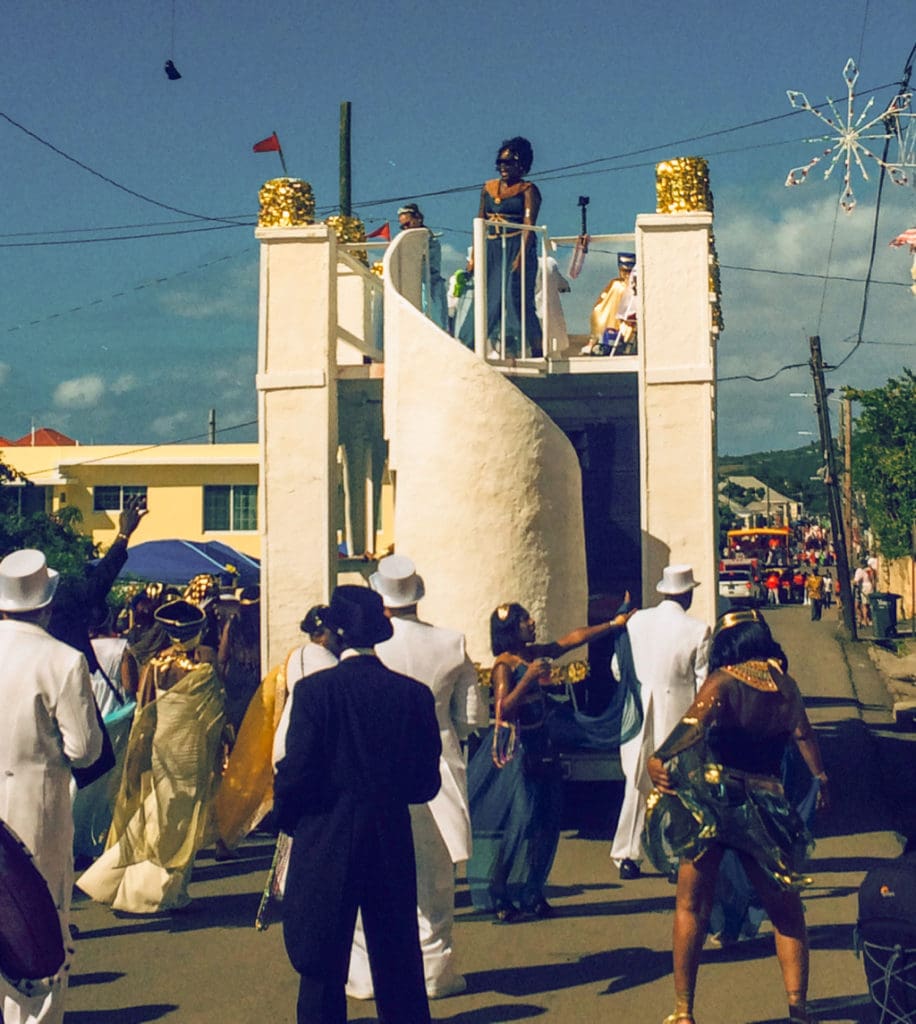 The Gentlemen of Jones rolled a castle through town for their theme, "Introduction to Royalty." (Source photo by Don Buichanan)