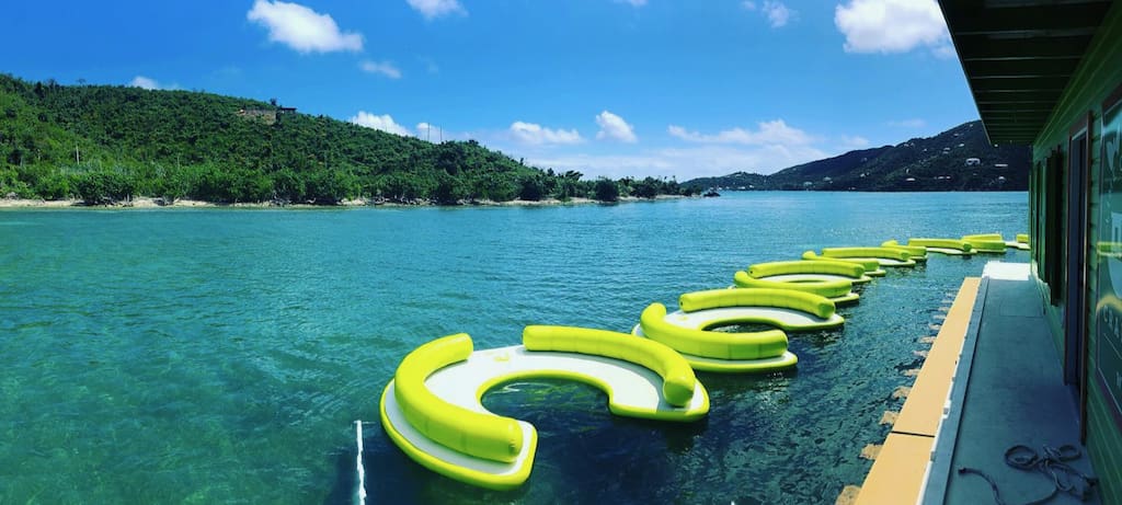 Lime Out is anchored at its new location near Fortsberg. Customers sit on attached floats while they dine.