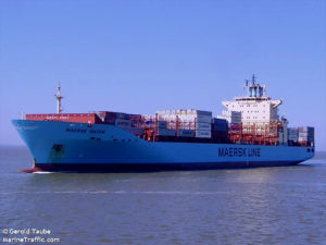 The captain of th container ship M/V/ Maersk Batam was medevaced to St. Thomas Monday. (Photo by Gerold Taube, Marinetraffic.com, supplied by U.S. Coast Guard)