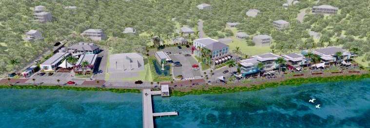 A drawing provided by Summer’s End shows proposed new buildings along the harbor in Coral Bay.