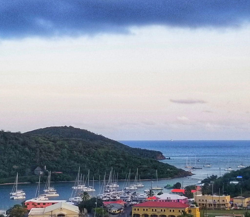 More than 20 vessels can be seen harboring off Frenchtown. (Source photo by Bethaney Lee)