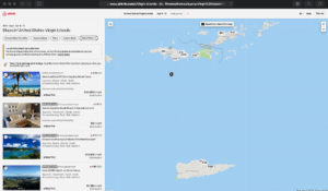 A screen shot of the Airbnb website shows lodgings available in the U.S. Virgin Islands.