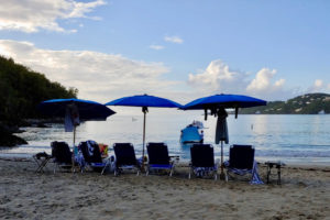 Tourists lined up for fun in the sun earlier this week, but those beach chairs sure look a lot closer than six feet apart. (Source photo by S. Pennington)