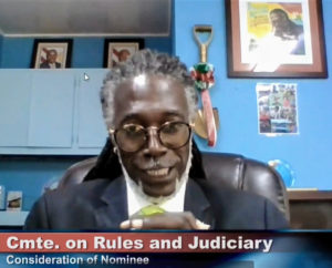 USVI Department of Agriculture Commissioner Positive Nelson testifies virtually before the Rules and Judiciary Committee. (Screenshot of streamed session)