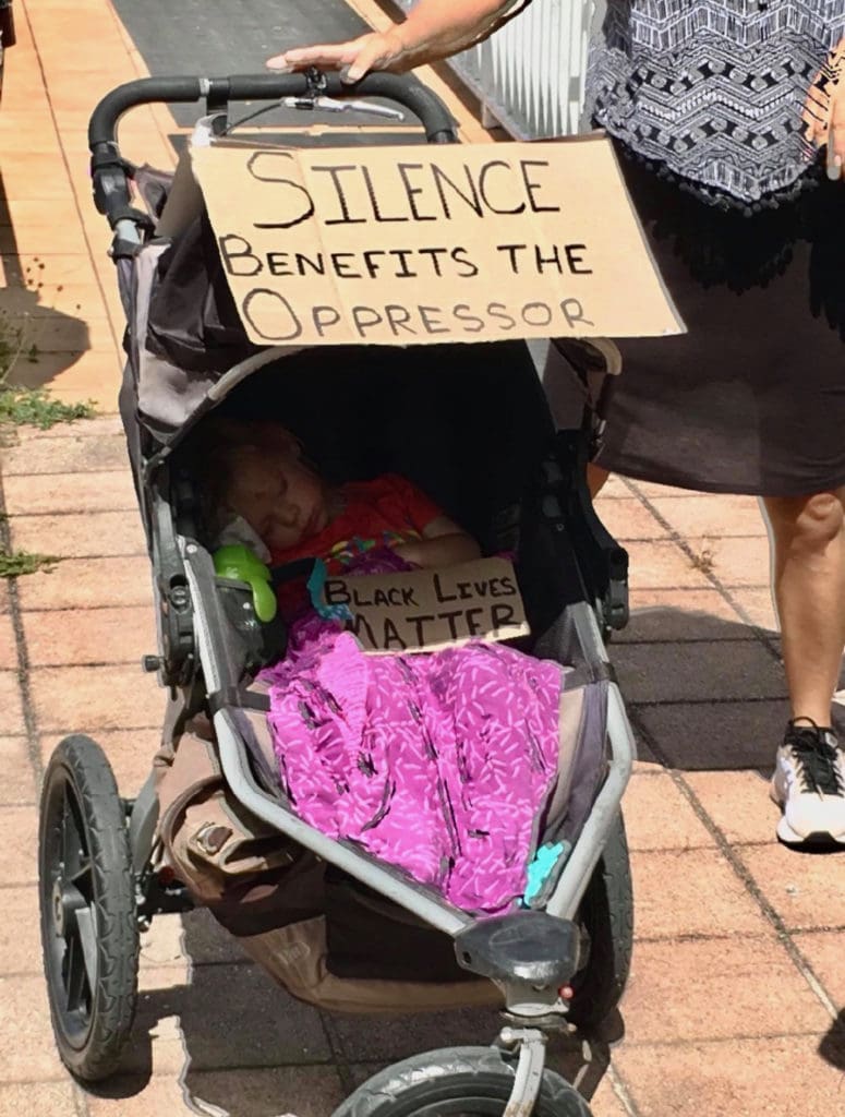 A young marcher makes the point quietly. (Photo by Lisa Etre)