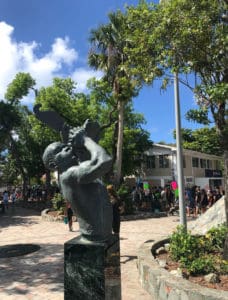 Marchers circle Frank Powell Park in sight of the “Freedom Statue”during Saturday's Black Lives Matter demonstration. (Photo by Vicki Koons)