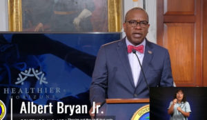 Gov. Albert Bryan Jr. announces his 'Healthier Horizons' initiative during Monday's news update.