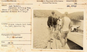 File from the National Park Service archive Jack Randall, Gladstone Matthais, Tony Chess and Loredon Boynes on the Lameshur dock in 1961.