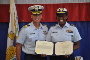 Capt. Don Montoro and Cmdr. Karima Greenaway Hantal. (U.S. Coast Guard photo)