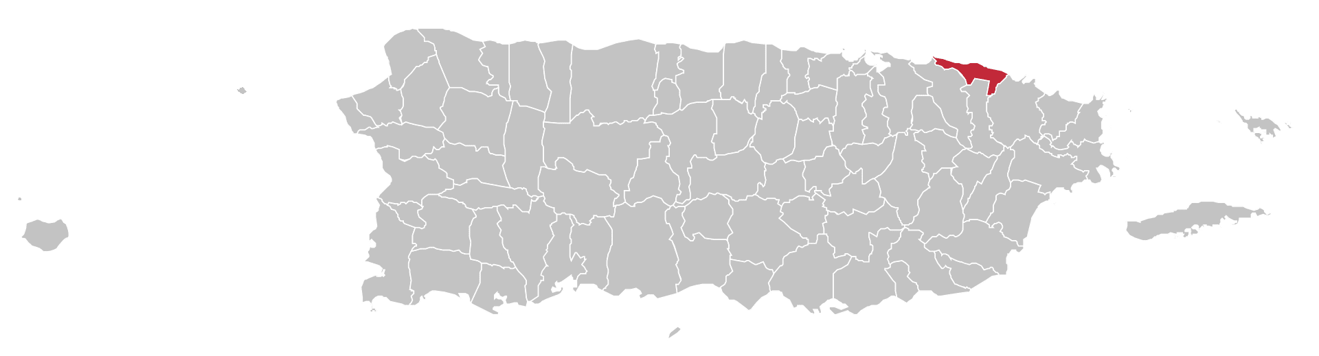 This map of Puerto Rico shows in red where Loiza is located. It is one of the areas where runaway slaves from the Danish West Indies settled. (Image courtesy of Olasee Davis)