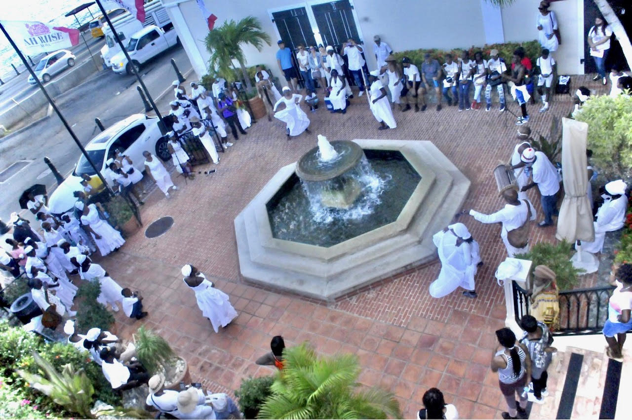 The Coziah Dancers perform Saturday in the A.H. Riise courtyard in downtown St. Thomas (Winx Flix Photo)
