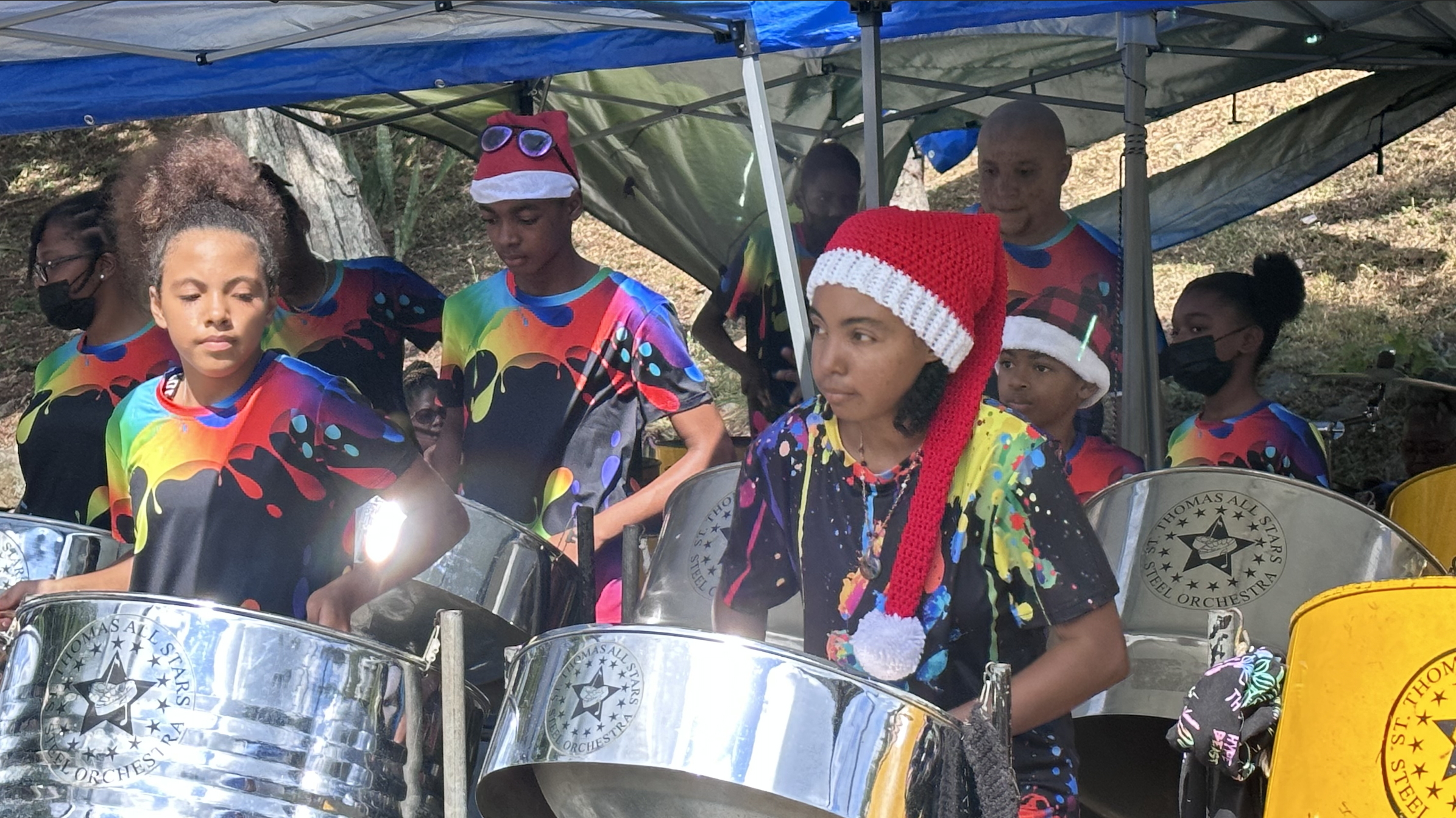 St. Thomas All Stars Steel Orchestra light up the holiday spirit with the sweet sounds of steel pan. (Michele Weichman photo)