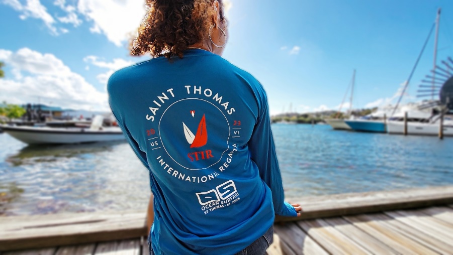 STIR 2023 volunteers receive a stylish ‘thank you’ and one that identifies them to sailors as helpful members of the volunteer corps via the beautiful Columbia Blue shirts sponsored by Ocean Surfari. (Submitted photo)