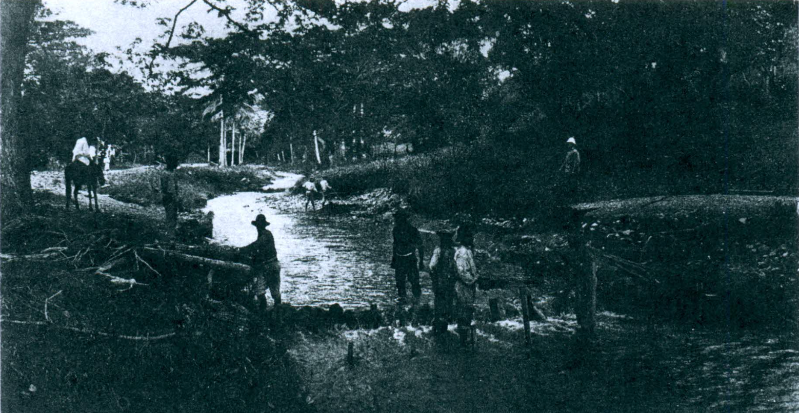This stream or small river dry up today. This photo was taken after the 1919 flood on St. Croix. Historically, millions of gallows of water flowed into the ocean year around. Today, this stream only flowed during heavy rain. “on St. Croix, the most noteworthy among the seven large streams, which far inland are salt River on the northside, and Lagrande, or actually Lacgrandi in the west end.” This stream is “Lagrande” now called La Grange Gut. (Photo courtesy Library of Congress)