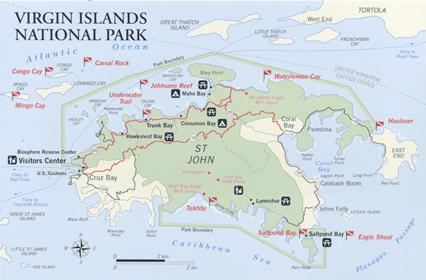 Johnson's Reef is located near Whistling Cay, off the northern shore of St. John. (Map courtesy V.I. National Park)