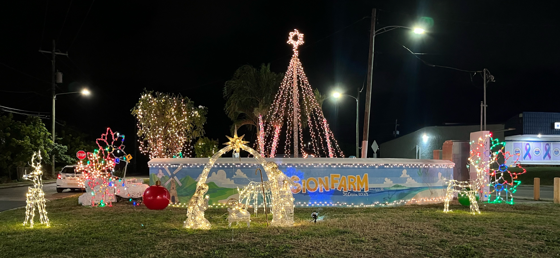 The residents of Sion Farm on St. Croix have decorated the entrance to their neighborhood with a festive and bright holiday scene. (Submitted photo)