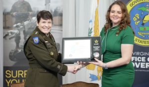 Lt. Gen. Maria R. Gervais, deputy commanding general/chief of staff, United States Army Training and Doctrine Command and Division of Personnel Director Cindy L. Richardson celebrate the PaYS Program in the V.I. (Photo courtesy Government House of the V.I. Facebook)