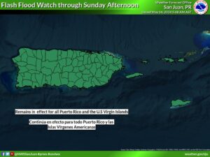 A flood watch remains in effect for Puerto Rico and the Virgin Islands until at least 6 p.m. Sunday evening. (Photo courtesy NWS, San Juan, Puerto Rico)
