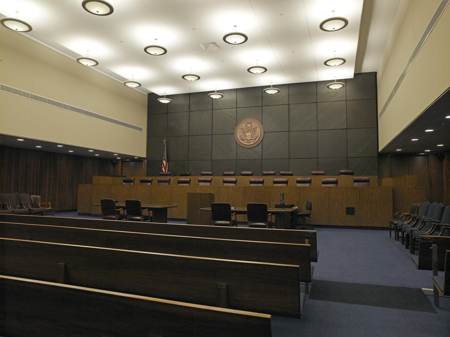 The courtroom at the James A. Byrne U.S. Courthouse in Philadelphia, Pennsylvania, where the Third Circuit Court of Appeals is located. (Photo by Carol M. Highsmith/Library of Congress)