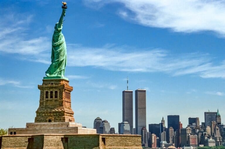 The Statue of Liberty and the twin towers of the World Trade Center, before they were destroyed in a terrorist attack on Sept. 11, 2001. (Shutterstock photo)
